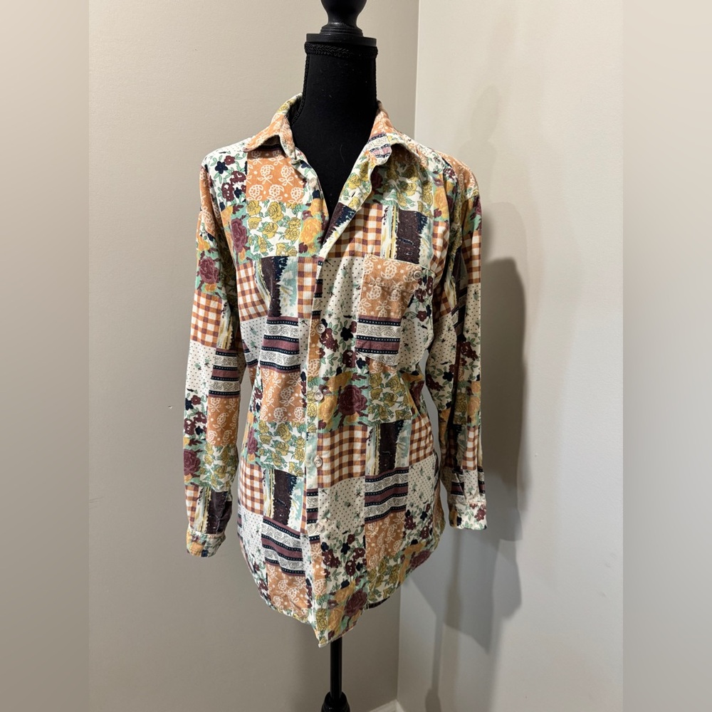 Oliver Twist corduroy Floral Patchwork Men's Shirt size 13/14  90's revival Boho